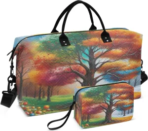 Travel Duffel Bag Large Weekender Overnight Bags for Women Men, Dreamy 4 Seasons Tree Meadow Gym Bag with Toiletry Bag