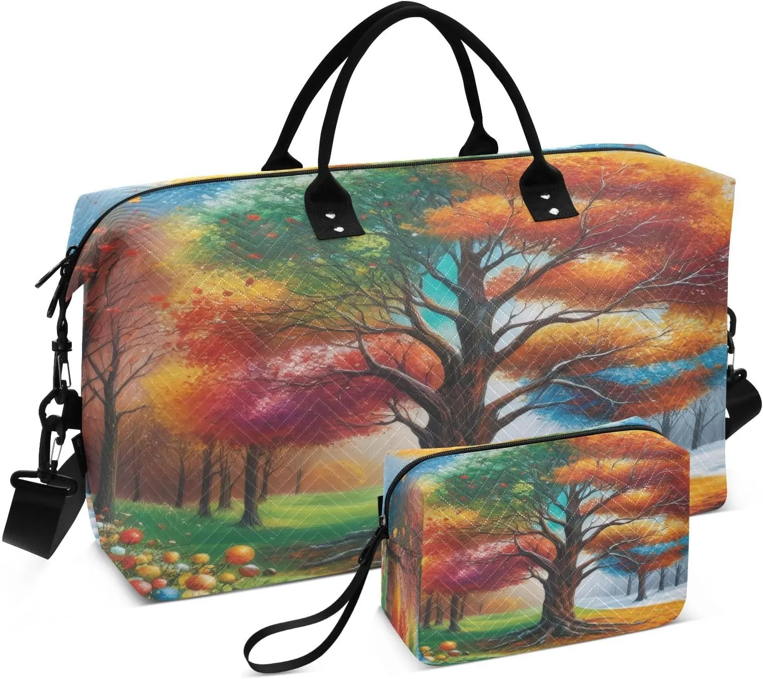 Travel Duffel Bag Large Weekender Overnight Bags for Women Men, Dreamy 4 Seasons Tree Meadow Gym Bag with Toiletry Bag