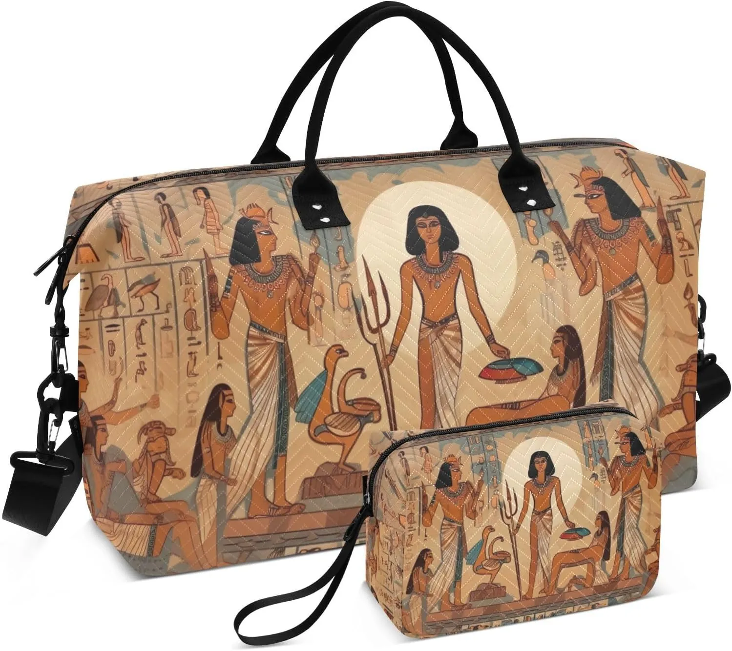 Travel Duffel Bag Large Weekender Overnight Bags for Women Men, Egyptian Gods Gym Bag with Toiletry Bag