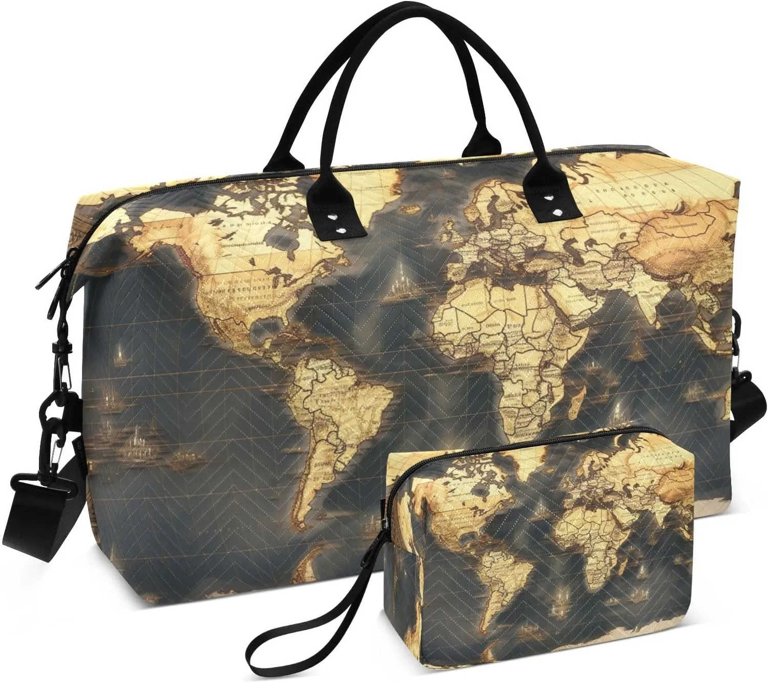 Travel Duffel Bag Large Weekender Overnight Bags for Women Men, Historic World Map Gym Bag with Toiletry Bag