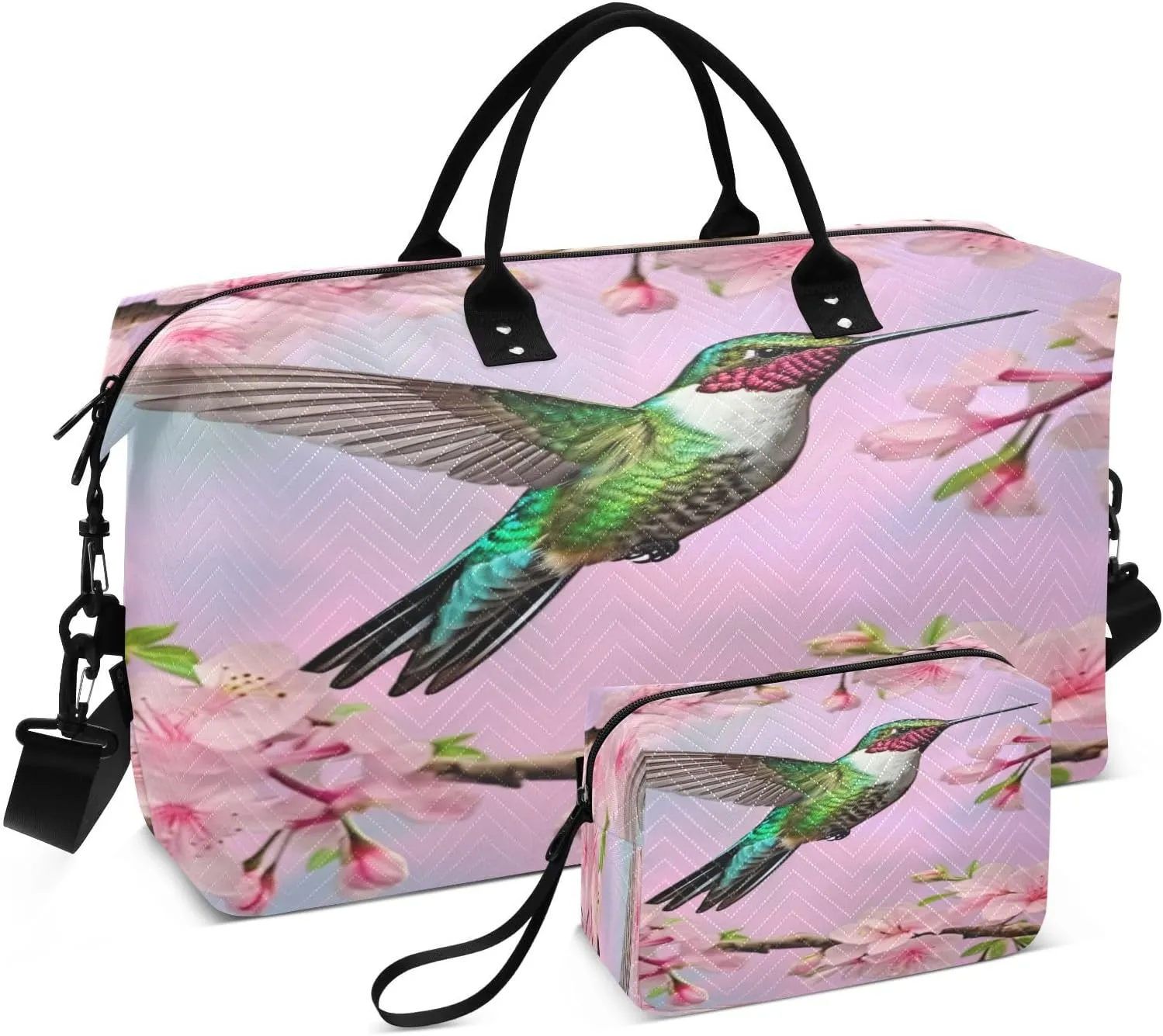 Travel Duffel Bag Large Weekender Overnight Bags for Women Men, Hummingbird Gym Bag with Toiletry Bag