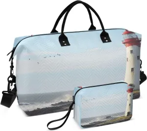 Travel Duffel Bag Large Weekender Overnight Bags for Women Men, Lighthouse on Coast Gym Bag with Toiletry Bag