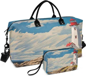 Travel Duffel Bag Large Weekender Overnight Bags for Women Men, Lighthouse on Coast Gym Bag with Toiletry Bag
