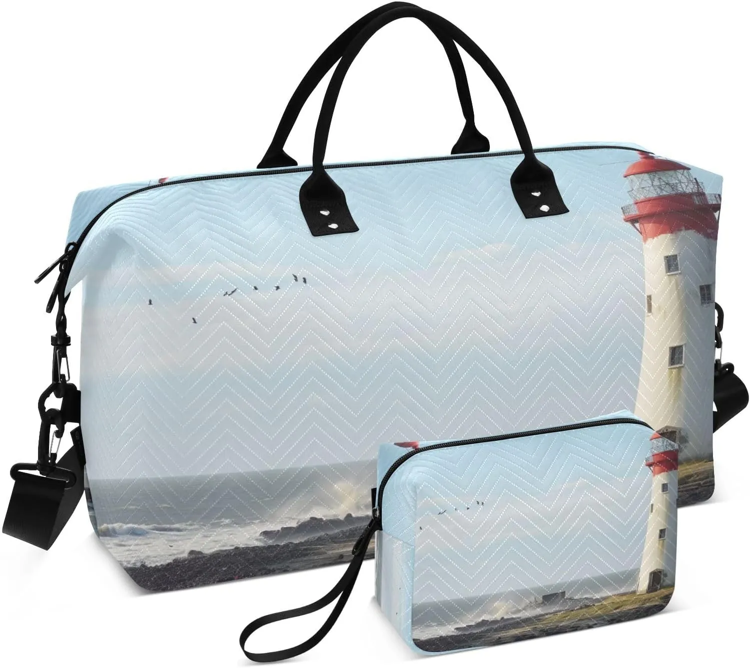 Travel Duffel Bag Large Weekender Overnight Bags for Women Men, Lighthouse on Coast Gym Bag with Toiletry Bag