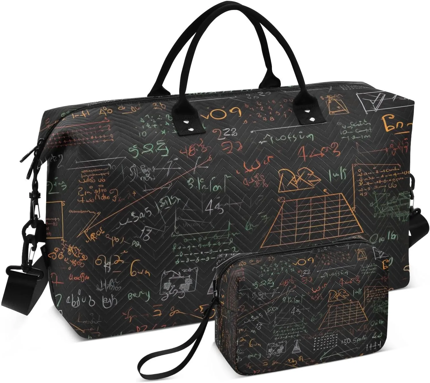 Travel Duffel Bag Large Weekender Overnight Bags for Women Men, Mathematical Formulas Gym Bag with Toiletry Bag