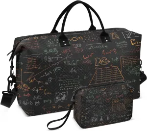 Travel Duffel Bag Large Weekender Overnight Bags for Women Men, Mathematical Formulas Gym Bag with Toiletry Bag