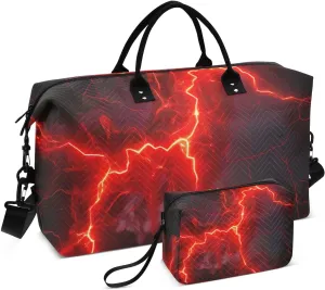 Travel Duffel Bag Large Weekender Overnight Bags for Women Men, Red Lightning Spark Gym Bag with Toiletry Bag