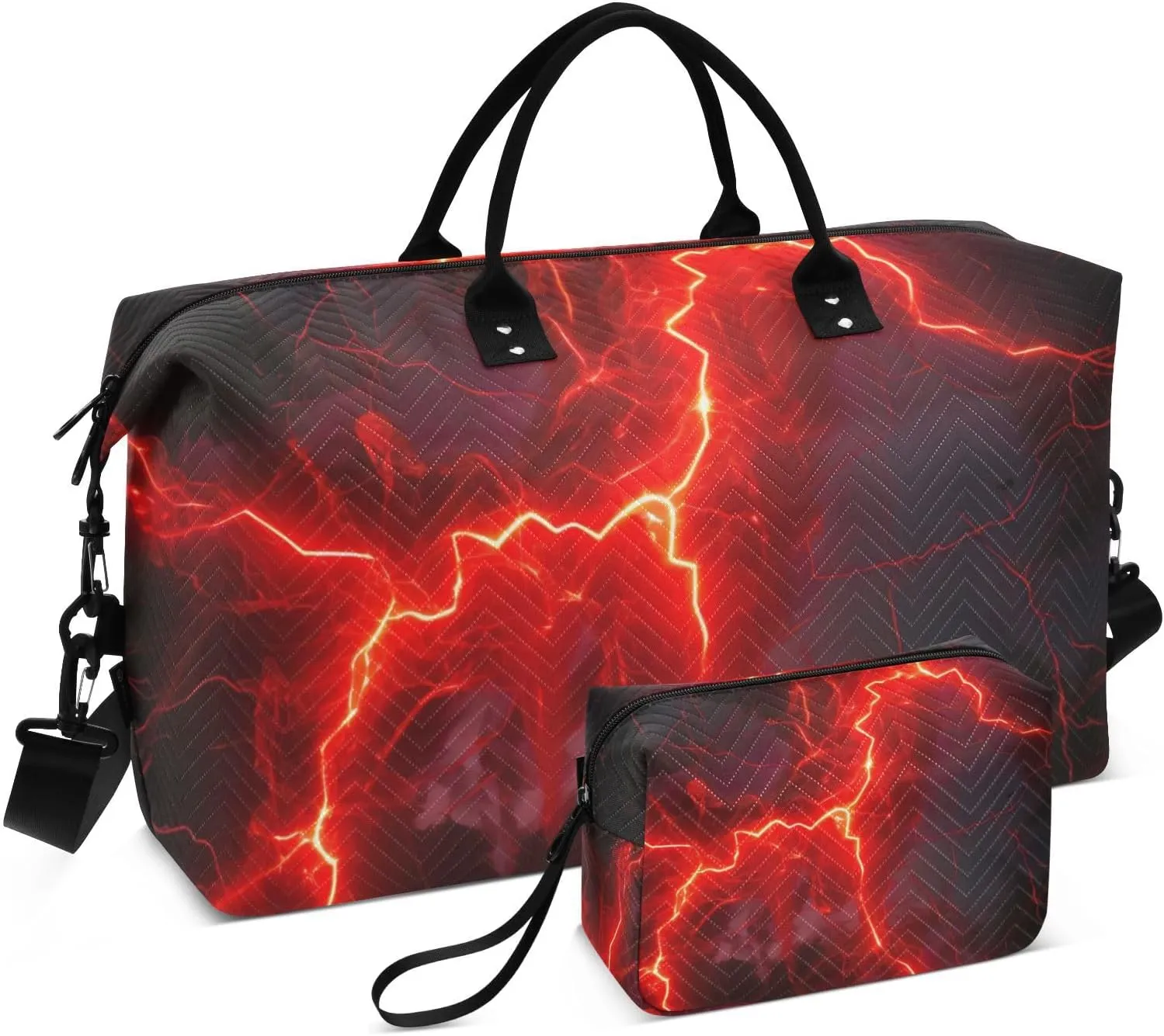 Travel Duffel Bag Large Weekender Overnight Bags for Women Men, Red Lightning Spark Gym Bag with Toiletry Bag