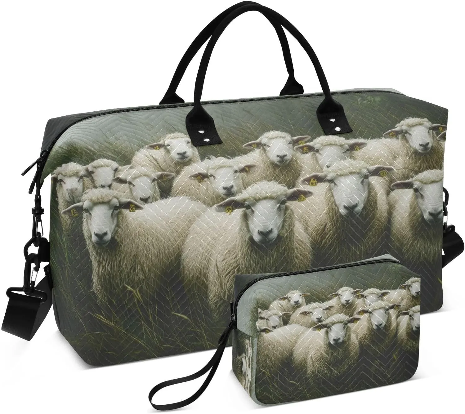 Travel Duffel Bag Large Weekender Overnight Bags for Women Men, Sheep on The Grass Gym Bag with Toiletry Bag