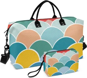 Travel Duffel Bag Overnight Bag Travel Tote Gym Bag with Toiletry Bag for Workout Multifunctional Fish Scale Colorful