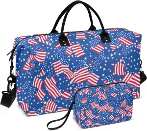 Travel Duffel Bag Weekender Bag Gym Bag with Toiletry Bag for Business Trips 2 Pcs Set Independence Day National Flag