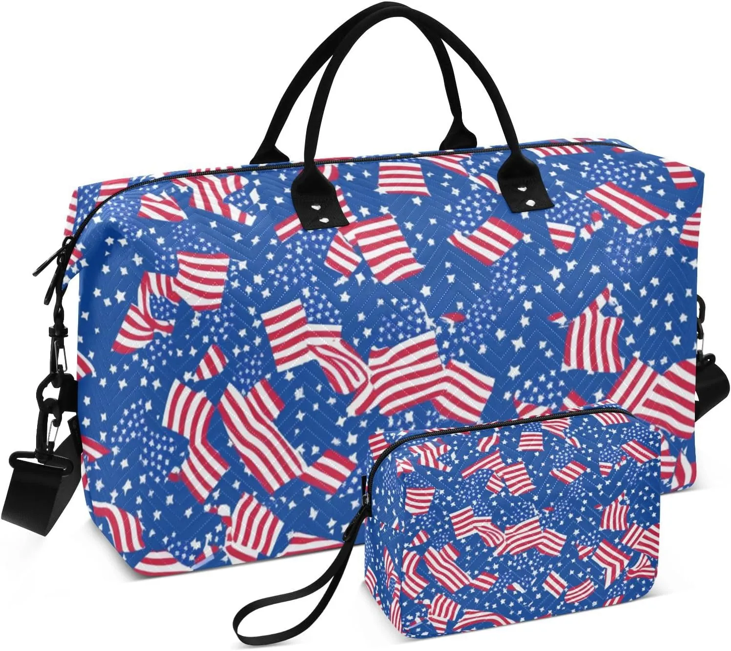 Travel Duffel Bag Weekender Bag Gym Bag with Toiletry Bag for Business Trips 2 Pcs Set Independence Day National Flag