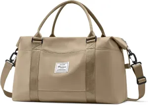 Travel Duffel Bags for Women Mens Waterproof Weekender Carry on Bag Sports Gym Bag Travel Tote Bags with Wet Pocket Overnight Bag Workout Duffel Bags with Trolley Sleeve Khaki