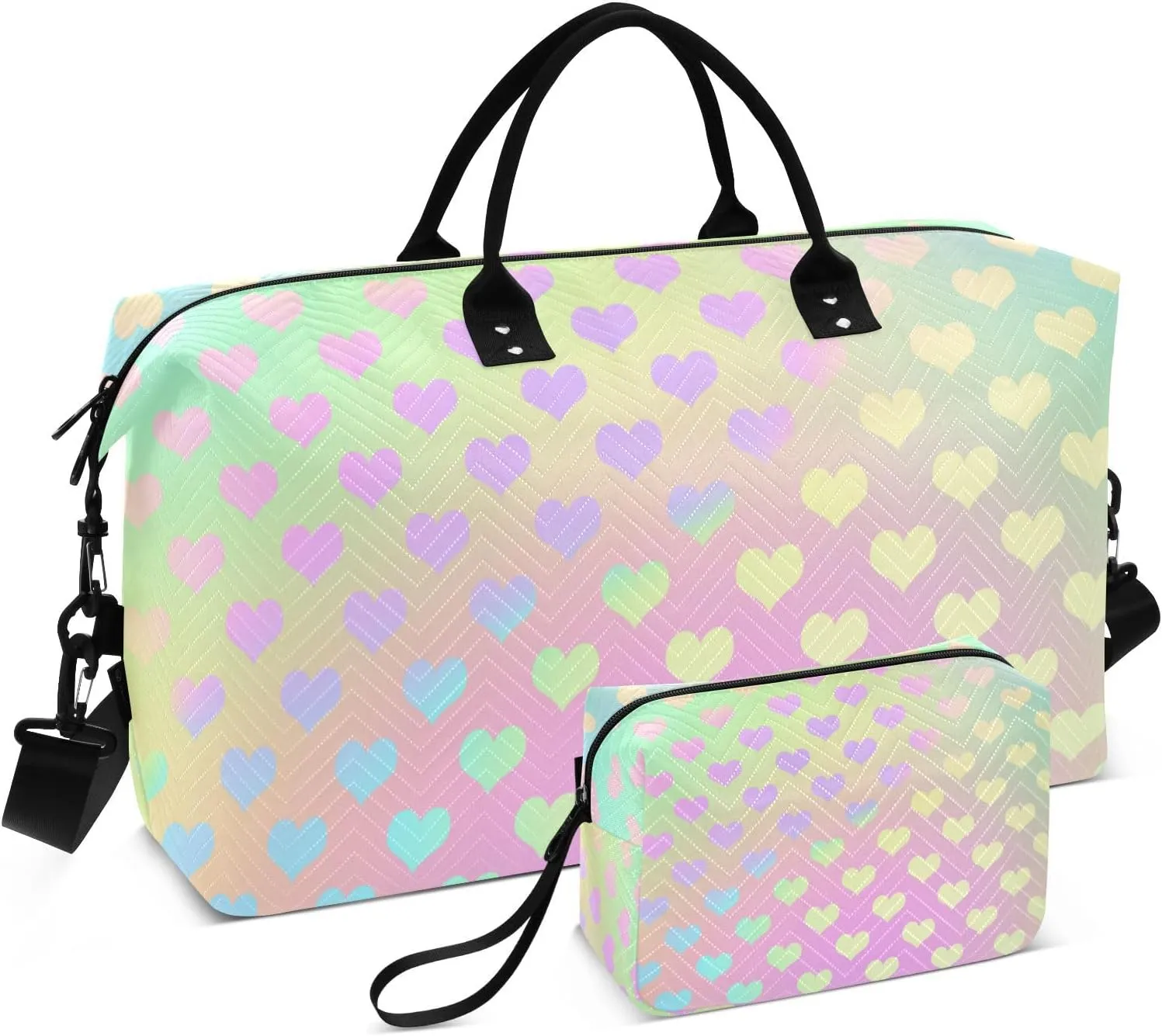 Travel Duffel Bags Weekender/Overnight Duffel Tote Bag with Adjustable Strap for Business Trips Multifunctional Rainbow Hearts Colorful Mystery