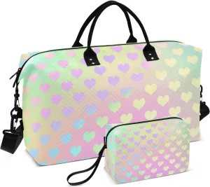 Travel Duffel Bags Weekender/Overnight Duffel Tote Bag with Adjustable Strap for Business Trips Multifunctional Rainbow Hearts Colorful Mystery