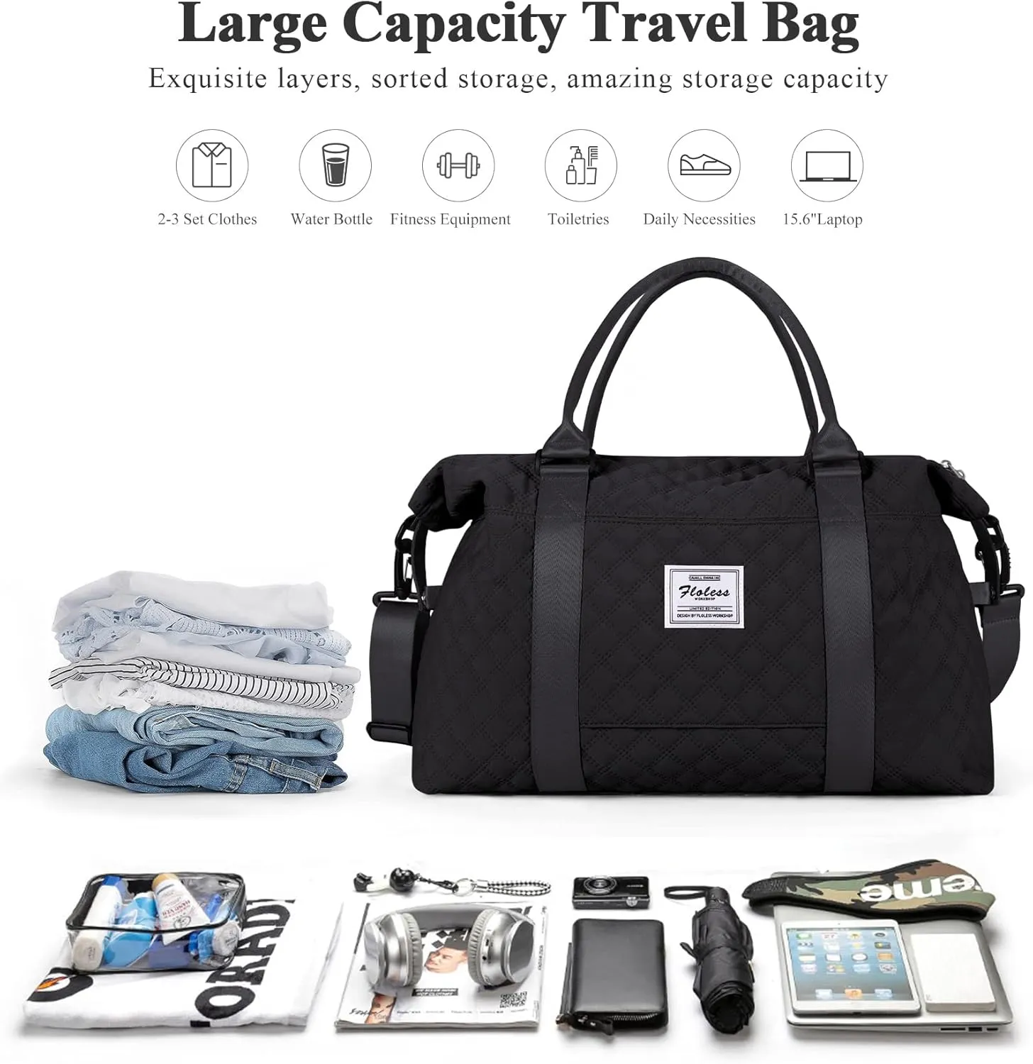 Travel Duffel Bag,Sports Tote Gym Bag,Shoulder Weekender Overnight Bag for Women
