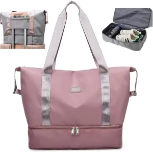 Travel Duffle Bag, Waterproof Large Foldable Airline Approved Tote Bag, Weekender, Overnight Gym Dry&Wet Separation Carry On, Hospital Bag for Labor and Delivery with Luggage Sleeve (DeepPink)