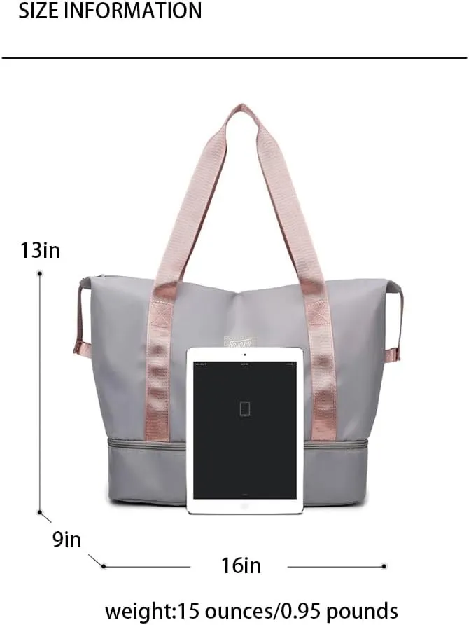 Travel Duffle Bag, Waterproof Large Foldable Airline Approved Tote Bag, Weekender, Overnight Gym Dry&Wet Separation Carry On, Hospital Bag for Labor and Delivery with Luggage Sleeve (DeepPink)