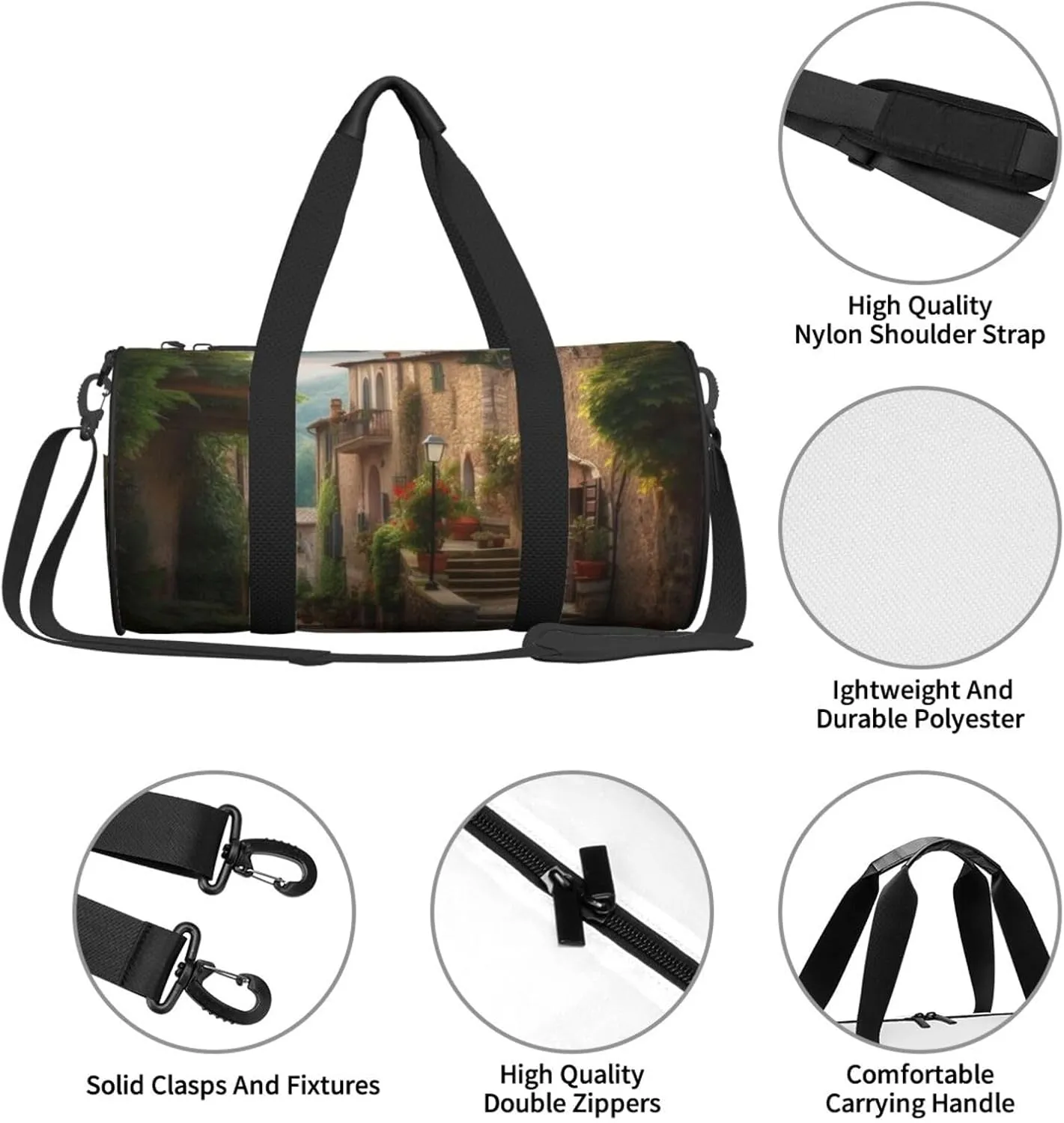 Travel Duffle Bag Weekender Bags For Men Women With Shoe Compartment Large Capacity Weekender Overnight Bag Italy Tuscan Carry On Tote Bags Sport Gym Bag For Travel Yoga