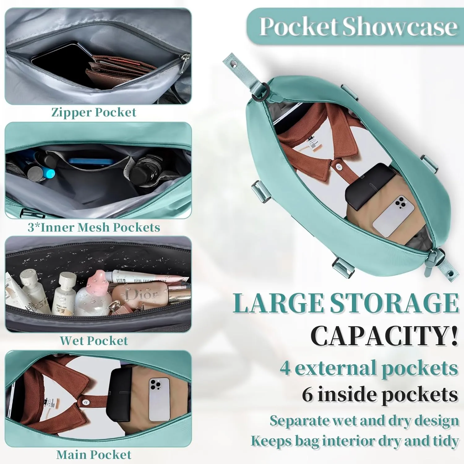Travel Duffle, Waterproof Gym Weekender Overnight Tote Carry On with Luggage Sleeve, Dry Wet Pocket, Labor Delivery Hospital Bag