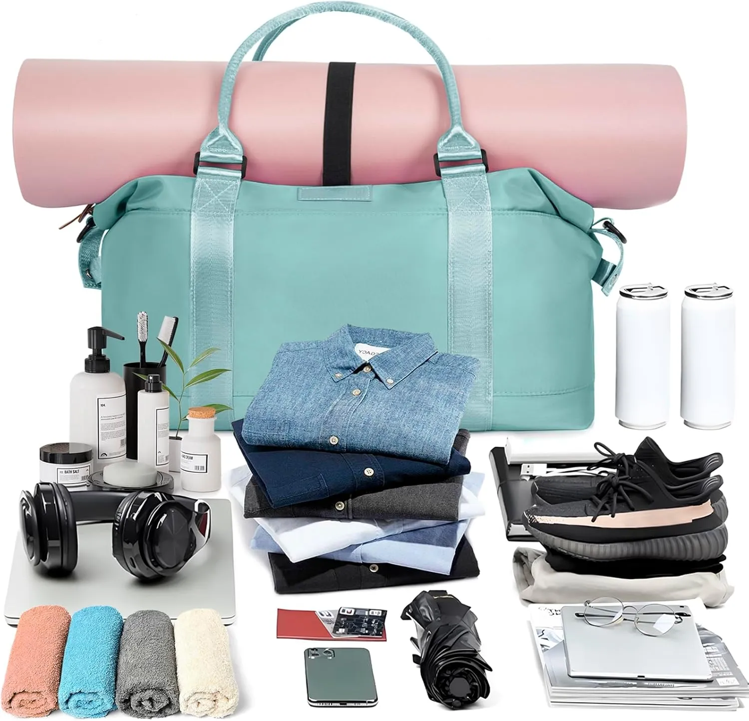 Travel Duffle, Waterproof Gym Weekender Overnight Tote Carry On with Luggage Sleeve, Dry Wet Pocket, Labor Delivery Hospital Bag