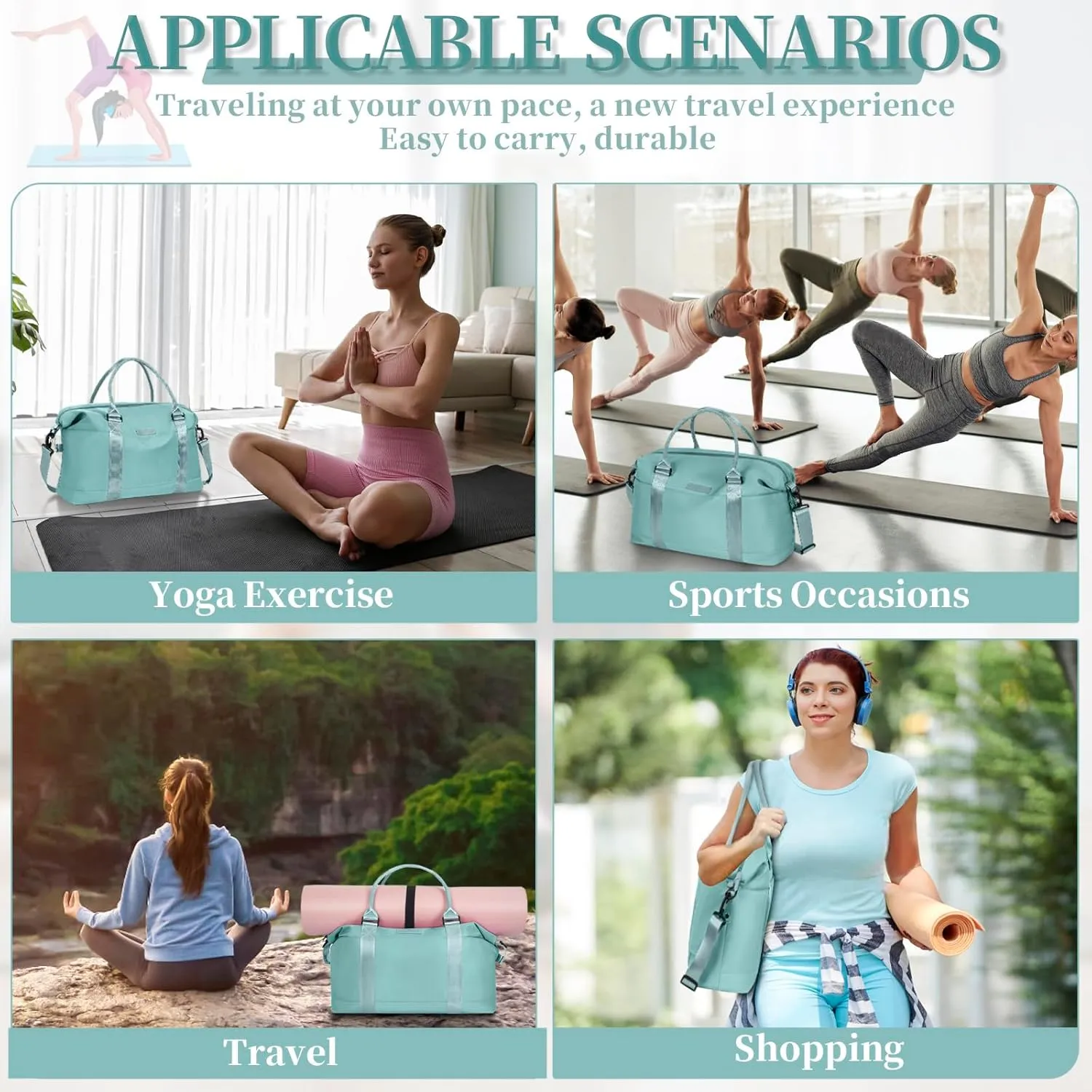 Travel Duffle, Waterproof Gym Weekender Overnight Tote Carry On with Luggage Sleeve, Dry Wet Pocket, Labor Delivery Hospital Bag
