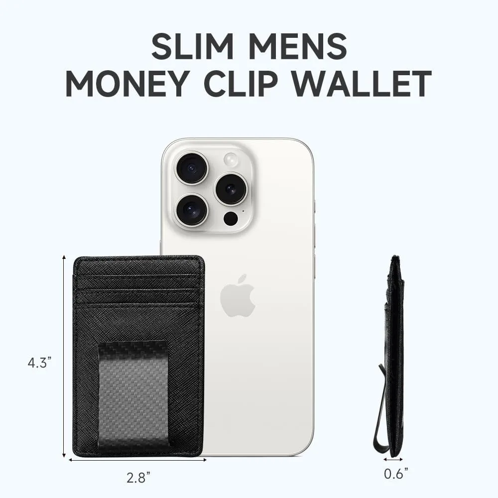 Travelambo Money Clip for Men Wallet Leather Slim Minimalist Card Holder RFID Blocking (Weaved Black) (Black Cros with Matte Clip)