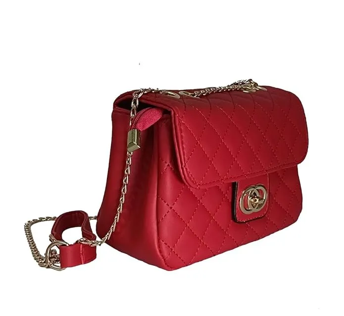Trendy Quilted sling bag with metal chain strap