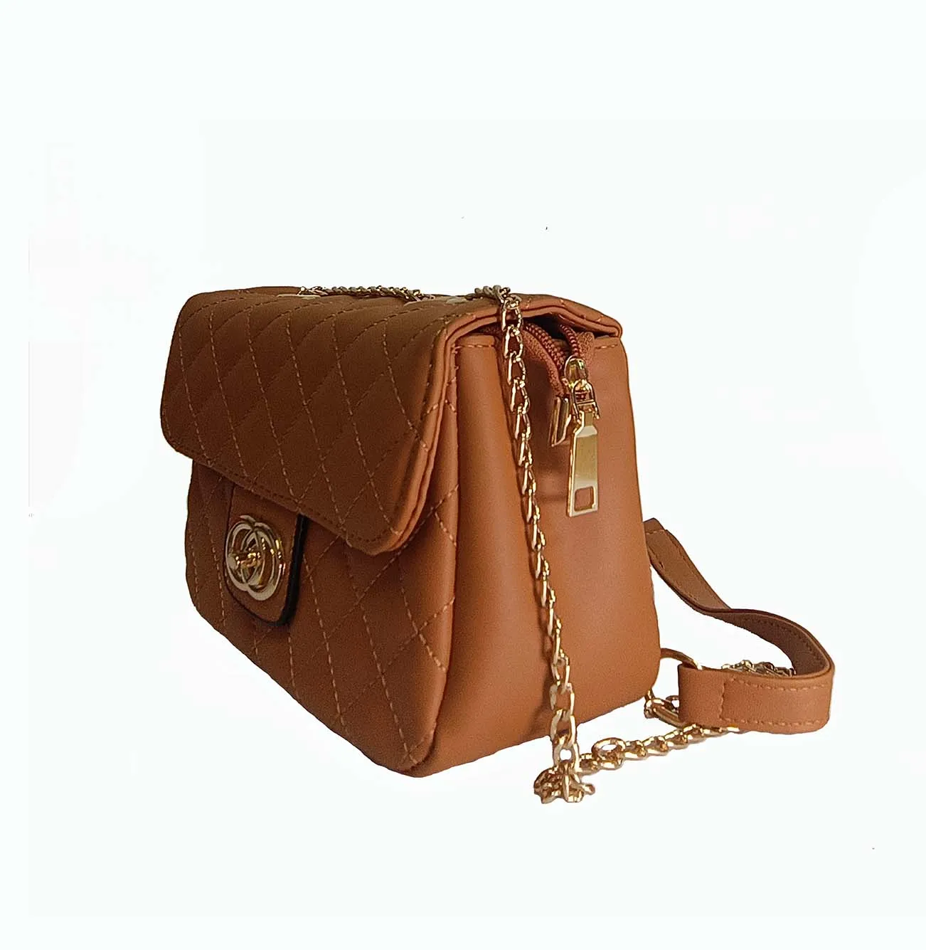 Trendy Quilted sling bag with metal chain strap