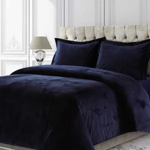 Tribeca Living Venice Velvet Oversized Solid Duvet Set, Queen, Indigo,Blue