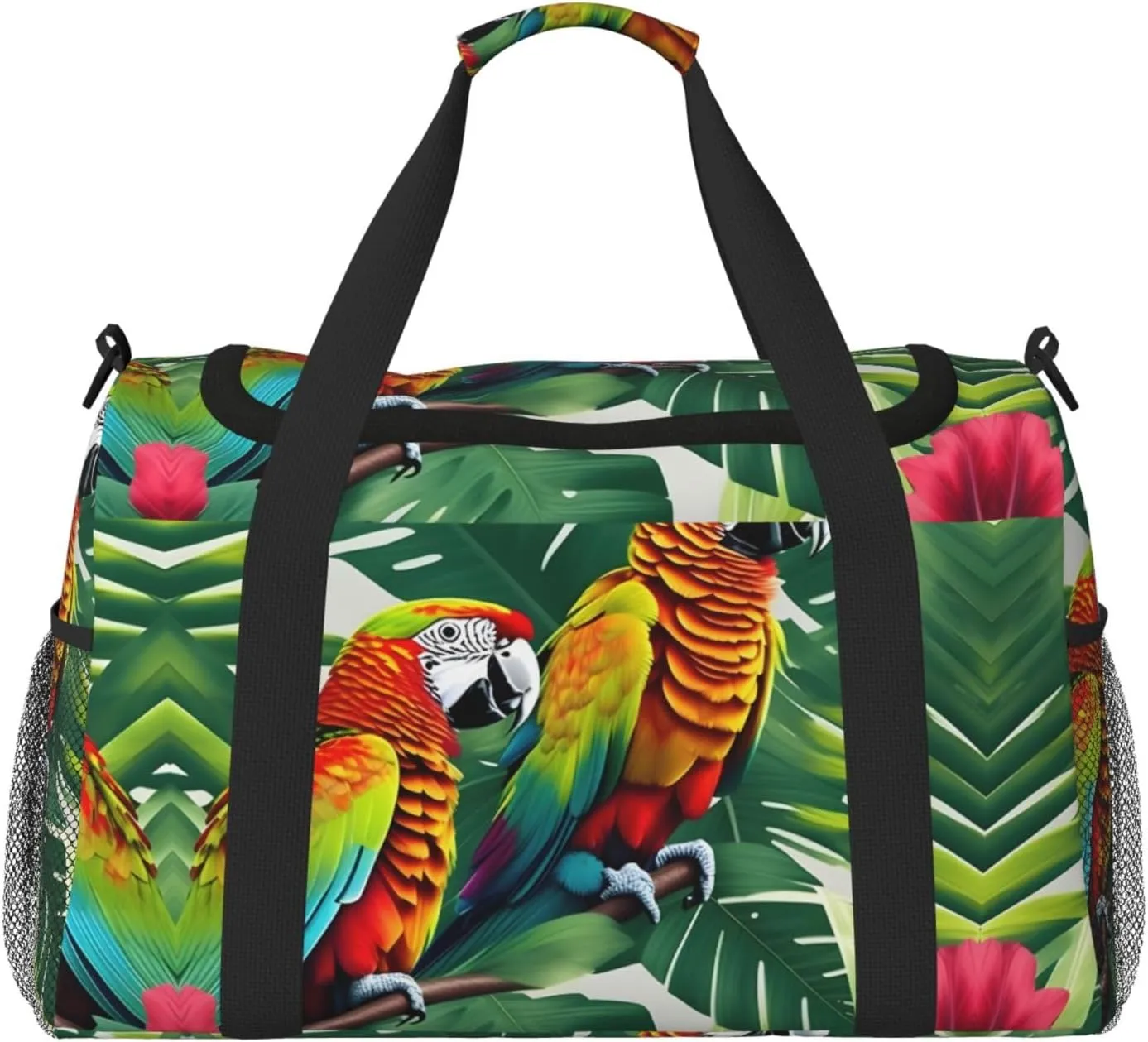 Tropical Flower Leaf Parrot print Large Canvas Travel Duffel Bag Weekender Bags for Women Overnight Bag Carry On Tote Bag