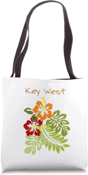 Tropical Key West Florida Hibiscus Flower Art Illustration Tote Bag
