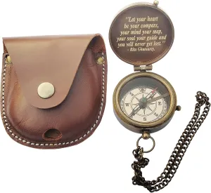 TSWO Let your Heart...Motivational Quote Engraved Compass Personalized, Brass Pocket Compass Gifts for Men, Gift for Son, Baptism Gifts, Birthday Gifts, Graduation Gifts, Back to School Gifts