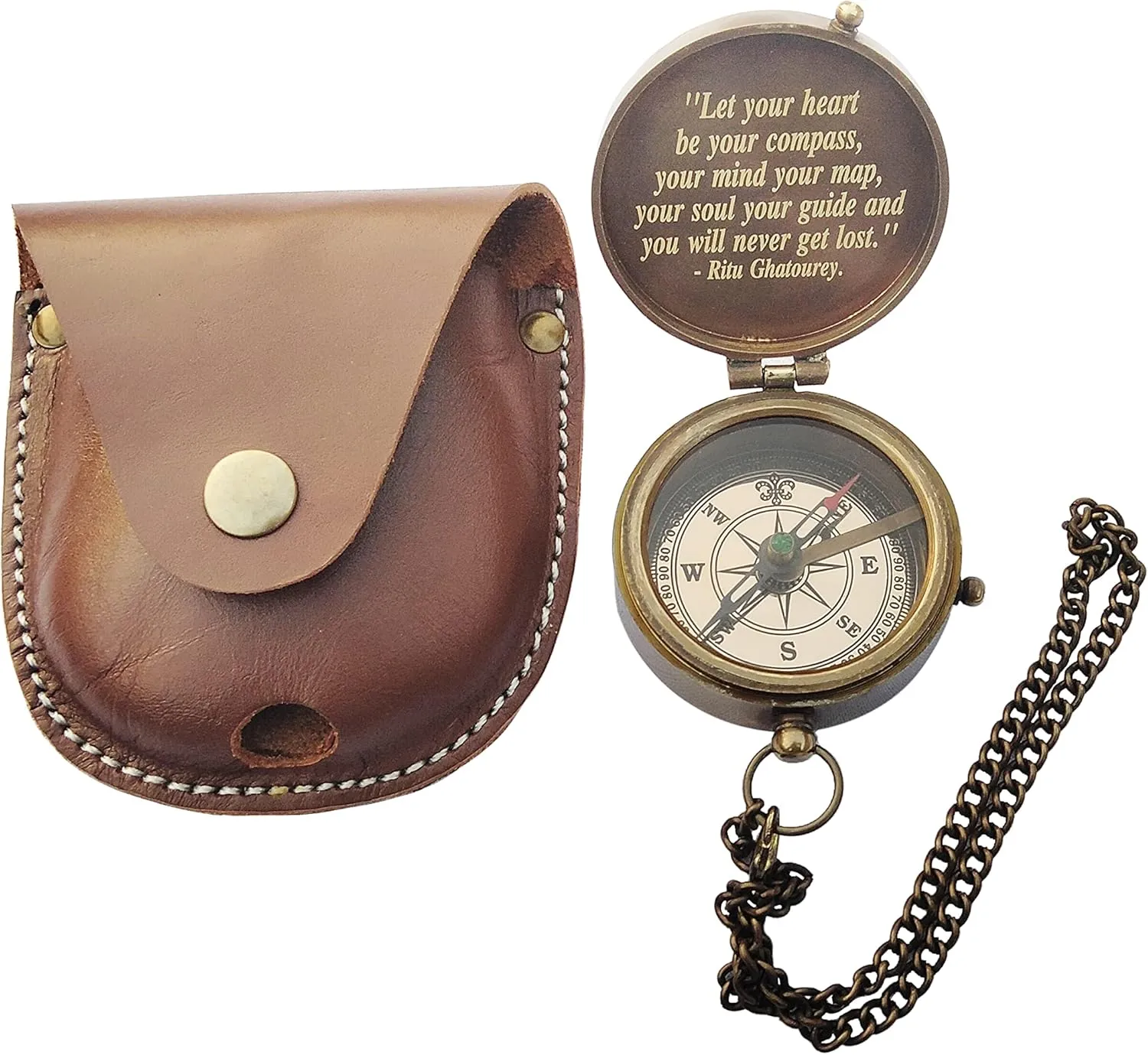 TSWO Let your Heart...Motivational Quote Engraved Compass Personalized, Brass Pocket Compass Gifts for Men, Gift for Son, Baptism Gifts, Birthday Gifts, Graduation Gifts, Back to School Gifts