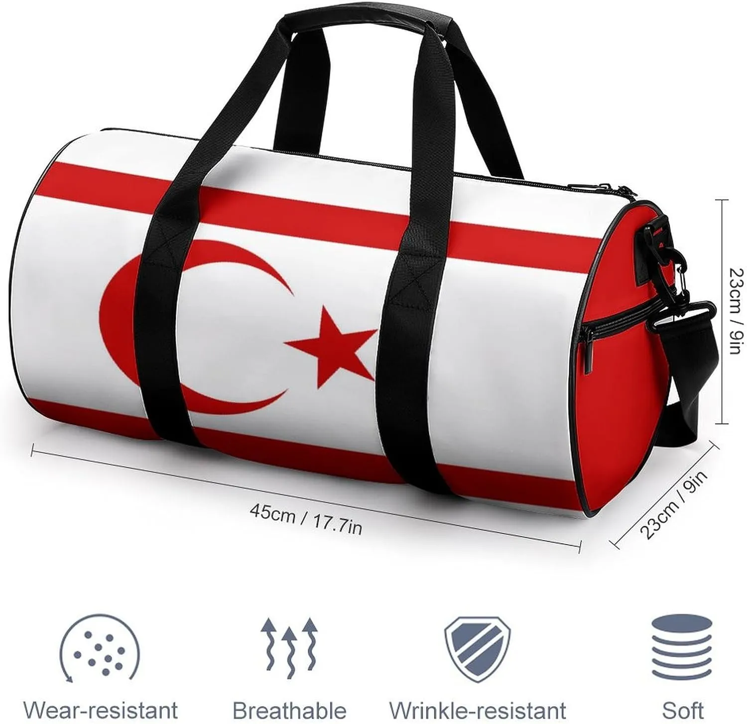 Turkish Republic Northern Cyprus Flag Travel Duffel Bag with Wet Pocket for Men Women Gym Weekender Tote