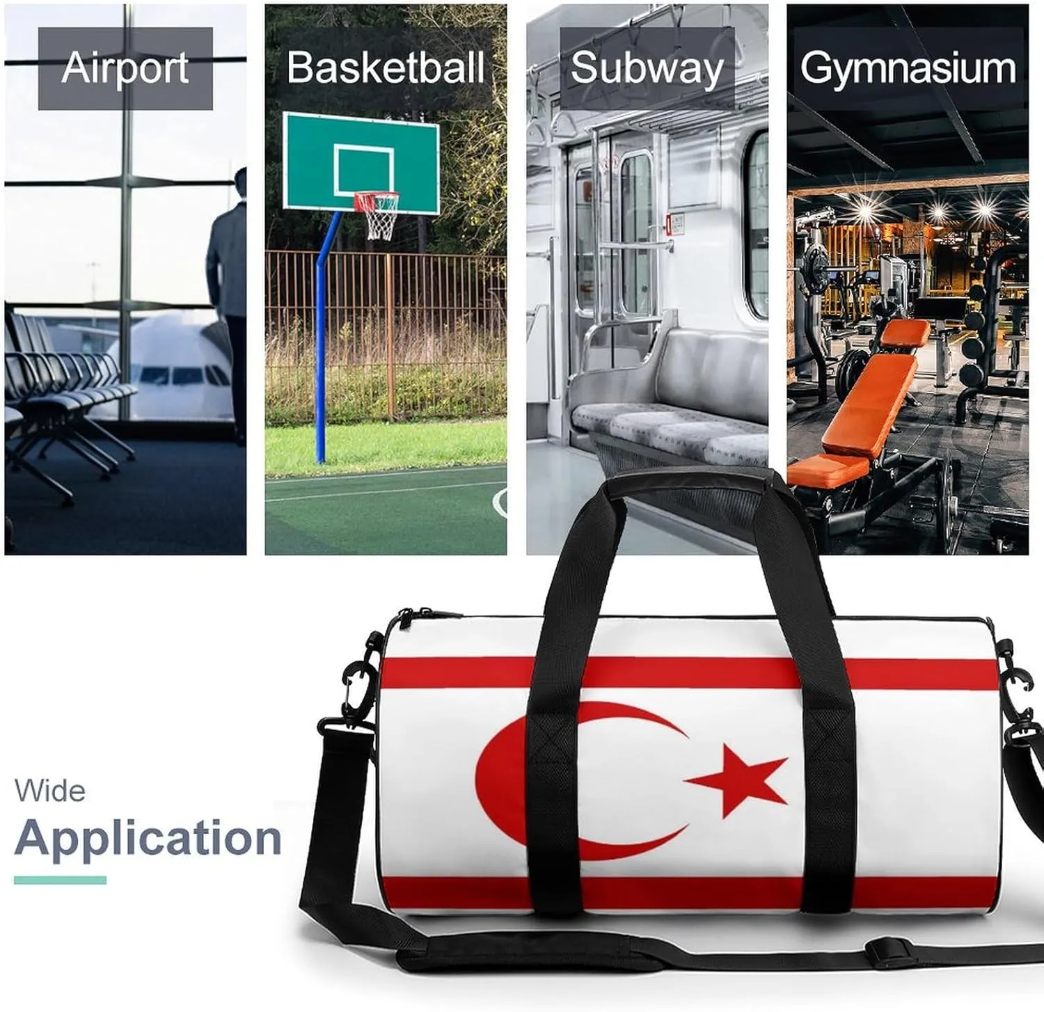 Turkish Republic Northern Cyprus Flag Travel Duffel Bag with Wet Pocket for Men Women Gym Weekender Tote