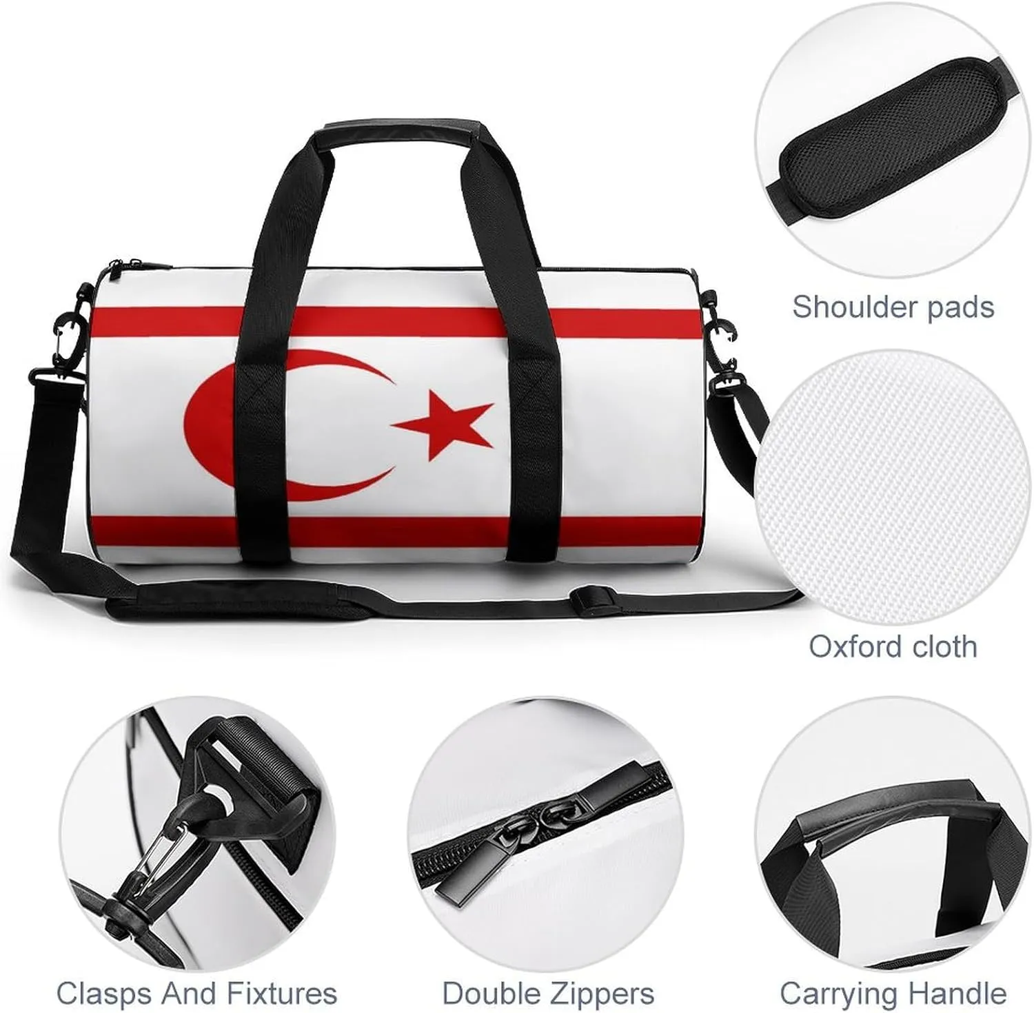 Turkish Republic Northern Cyprus Flag Travel Duffel Bag with Wet Pocket for Men Women Gym Weekender Tote
