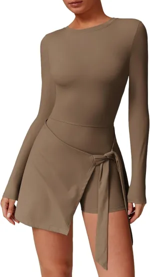 Two-in-One Mock Layered Sports Dress Workout Rompers Mini Tennis Dress Breathable Activewear