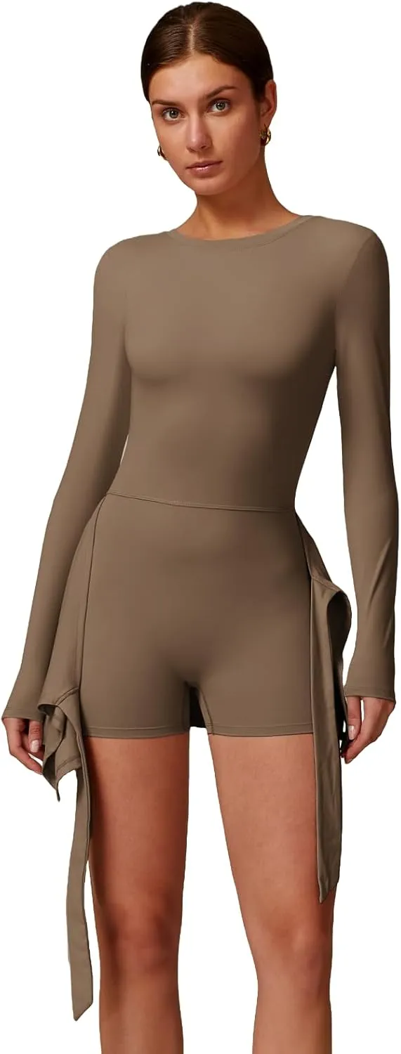 Two-in-One Mock Layered Sports Dress Workout Rompers Mini Tennis Dress Breathable Activewear