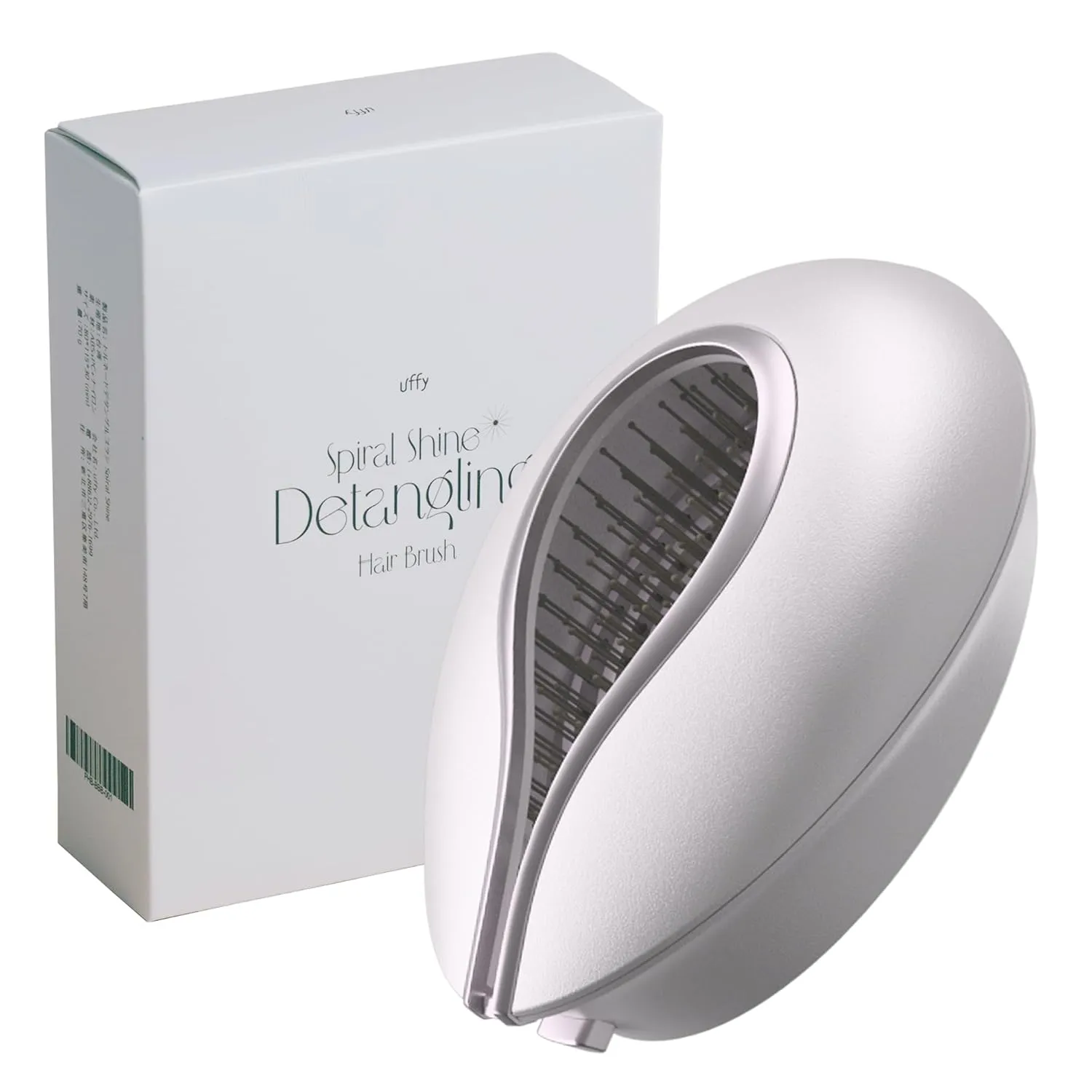 Uffy Spiral Shine Detangling Hair Brush for Wet & Dry Hair, Shower Detangler, Travel Brush — Anti-Frizz Bristles, Tangle-Free, Reduces Breakage, Ergonomic Handle, Moonlight White