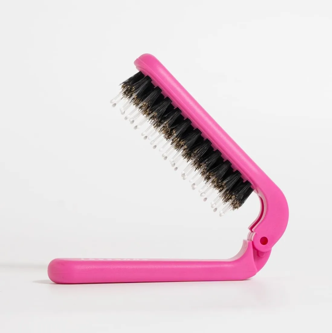 Uffy Travel Hair Brush – Mini Folding Boar Bristles for Women, Men & Kids | Kid-Friendly Portable Purse Brush for Wet & Dry Hair, Curly or Straight | Pocket-Size Detangler – Hot Pink