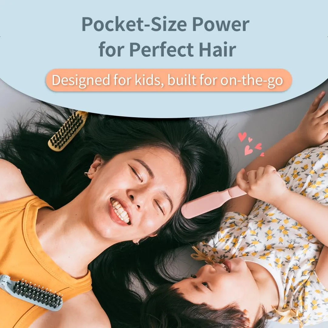 Uffy Travel Hair Brush – Mini Folding Boar Bristles for Women, Men & Kids | Kid-Friendly Portable Purse Brush for Wet & Dry Hair, Curly or Straight | Pocket-Size Detangler – Hot Pink