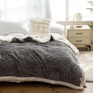 UKELER Cozy Sherpa Throw Blanket Queen Size 80 x 90 inch, Floral Throw Blanket for Bed, Couch, Sofa, Camping, Great Gift for Mother's Day, Father's Day, Thanksgiving, Christmas, New Year's, Dark Grey
