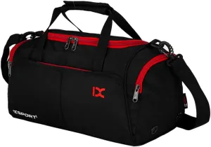 Unisex Wet and Dry Separation Gym Tote Bag with Shoes Compartment,Crossbody Drum Bag for Yoga/Sports/Weekend Getaway., Black-Red