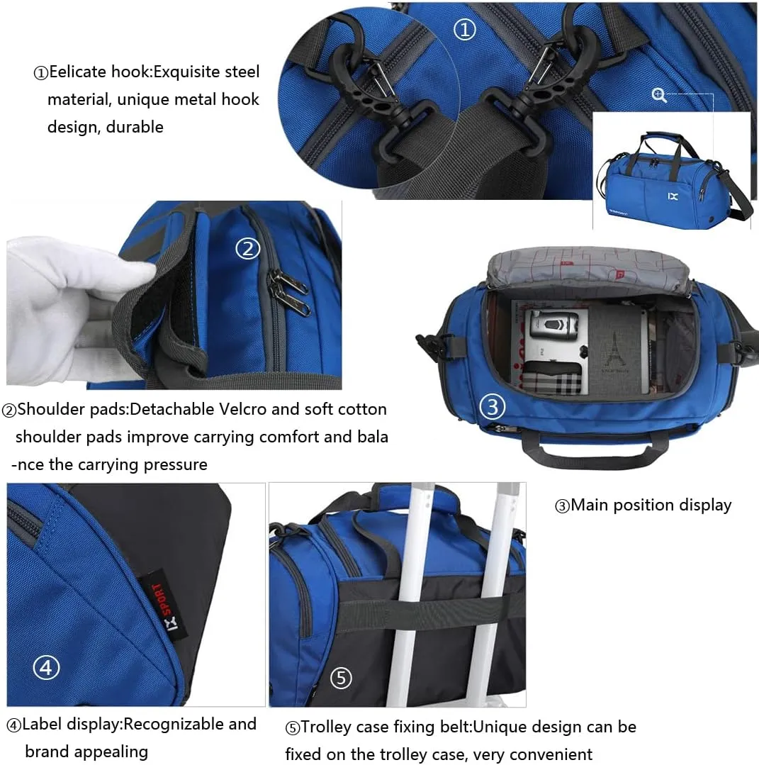 Unisex Wet and Dry Separation Gym Tote Bag with Shoes Compartment,Crossbody Drum Bag for Yoga/Sports/Weekend Getaway., Black-Red