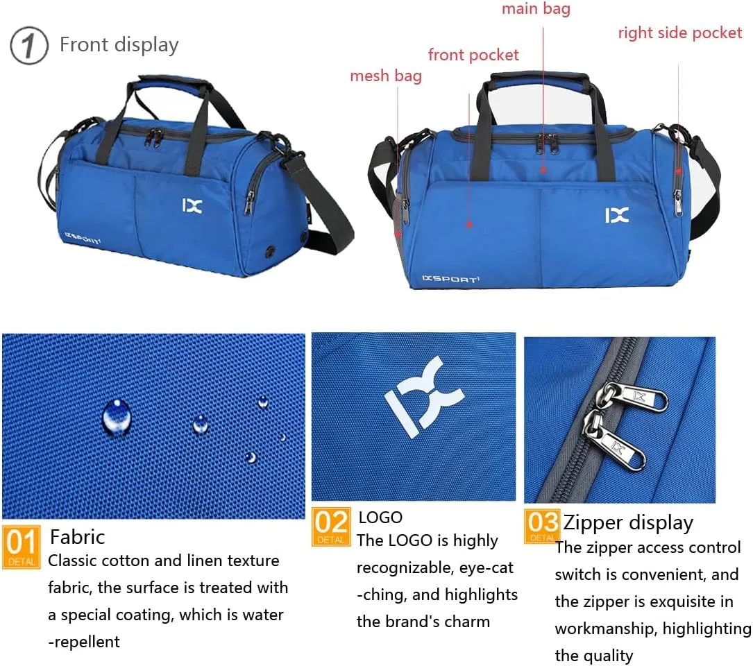 Unisex Wet and Dry Separation Gym Tote Bag with Shoes Compartment,Crossbody Drum Bag for Yoga/Sports/Weekend Getaway., Black-Red