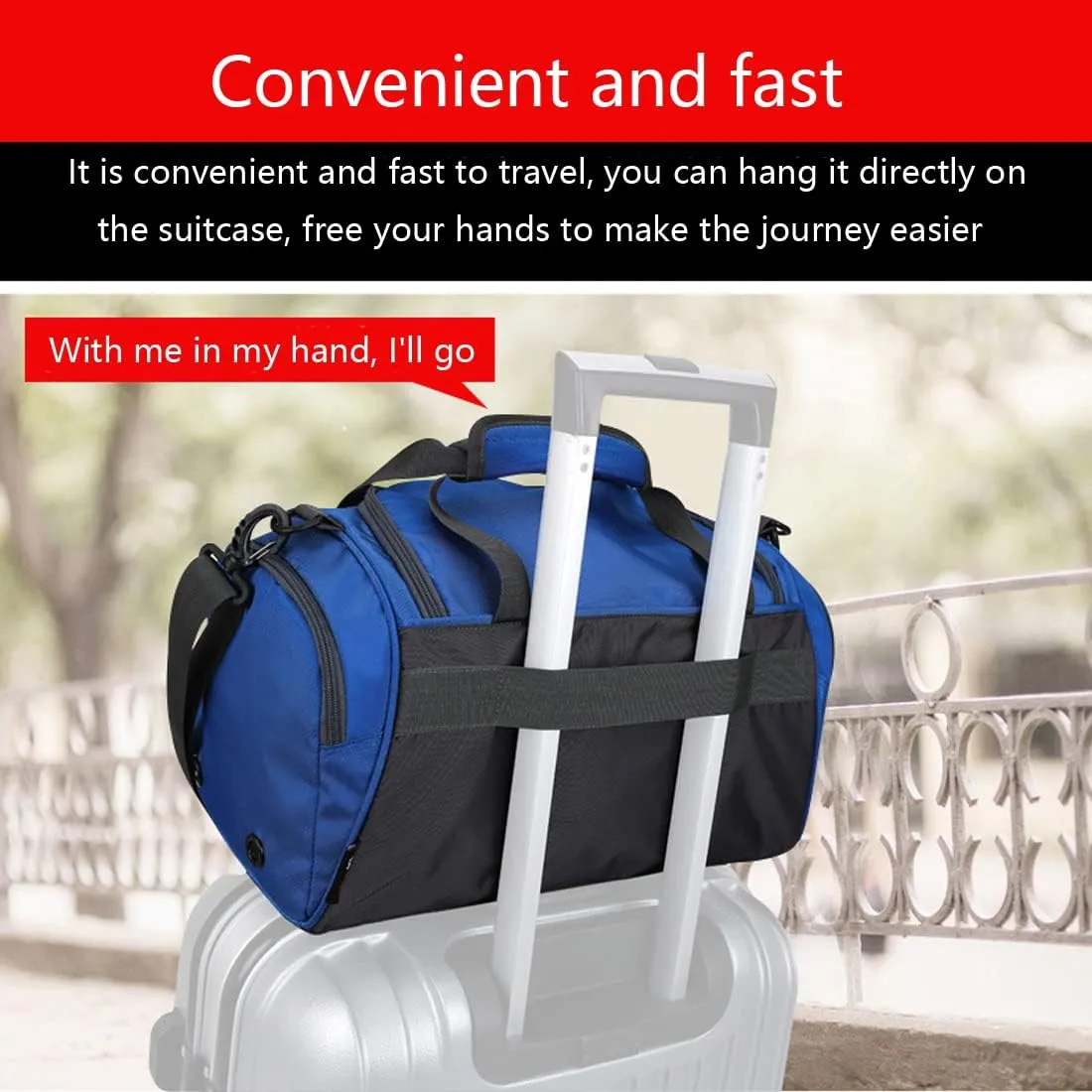 Unisex Wet and Dry Separation Gym Tote Bag with Shoes Compartment,Crossbody Drum Bag for Yoga/Sports/Weekend Getaway., Black-Red