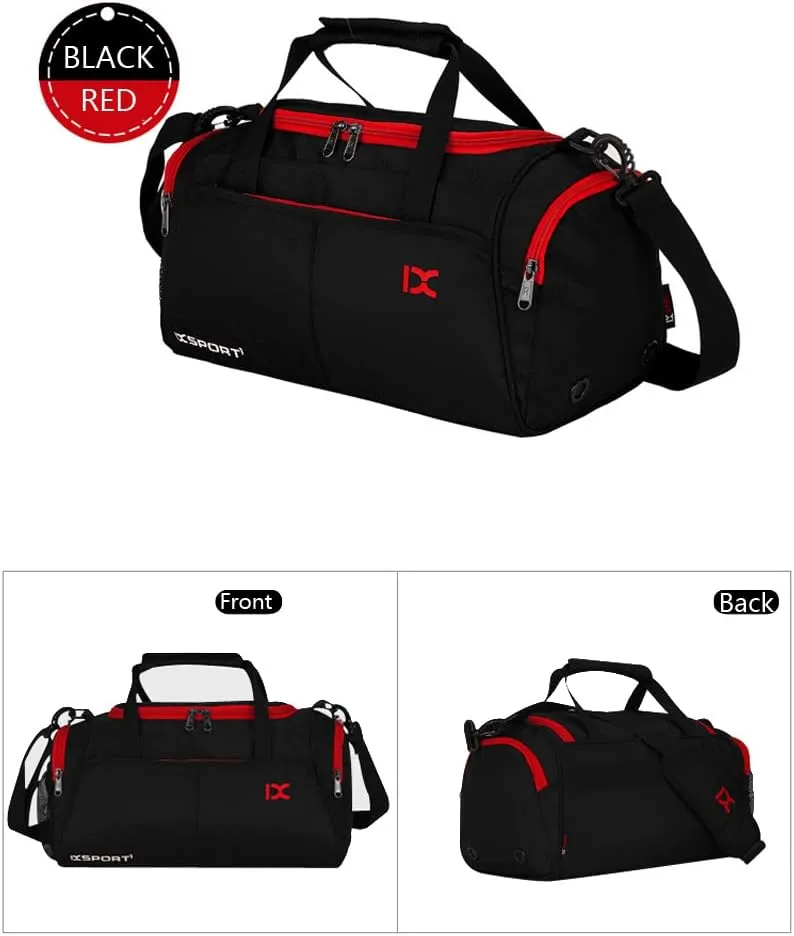 Unisex Wet and Dry Separation Gym Tote Bag with Shoes Compartment,Crossbody Drum Bag for Yoga/Sports/Weekend Getaway., Black-Red