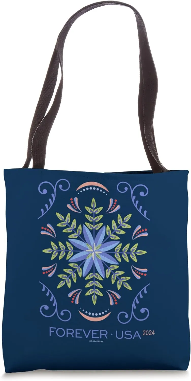 USPS Christmas Whimsical Blue Flower Tote Bag