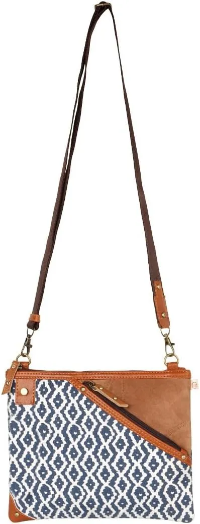 Vaan & Co. Grayson Wide Crossbody Bag – Upcycled Genuine Leather Purse with Top Flap & Tassel